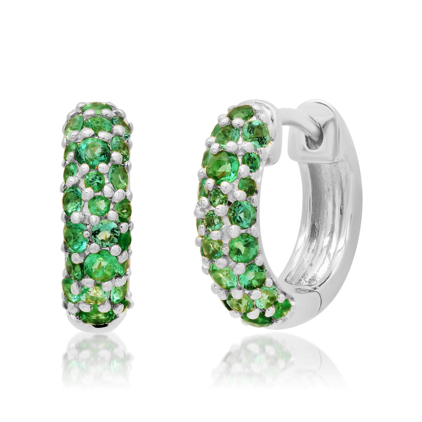 14k White Gold Emerald Domed Huggies